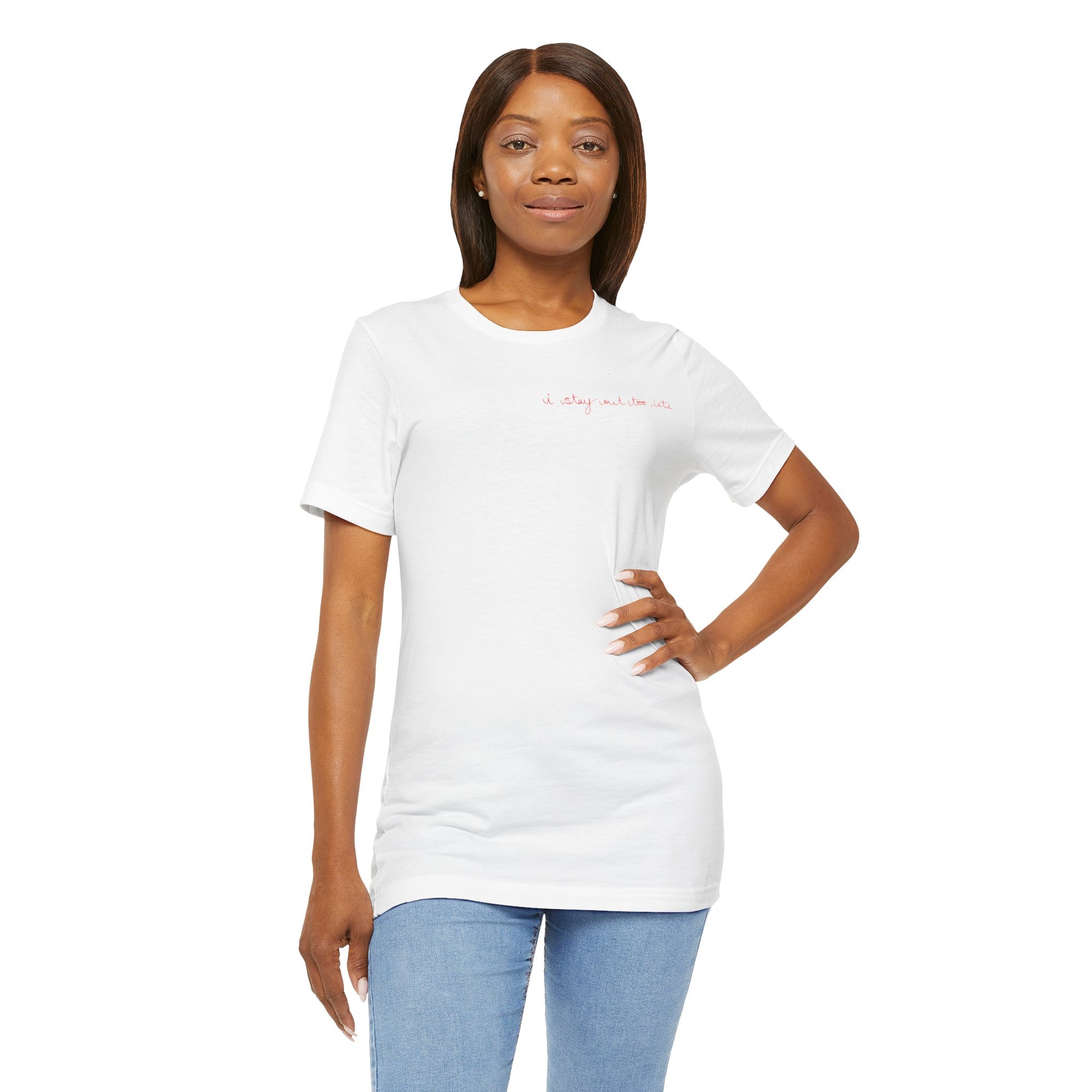 I Stay Out Too Late Jersey T-Shirt White & Red