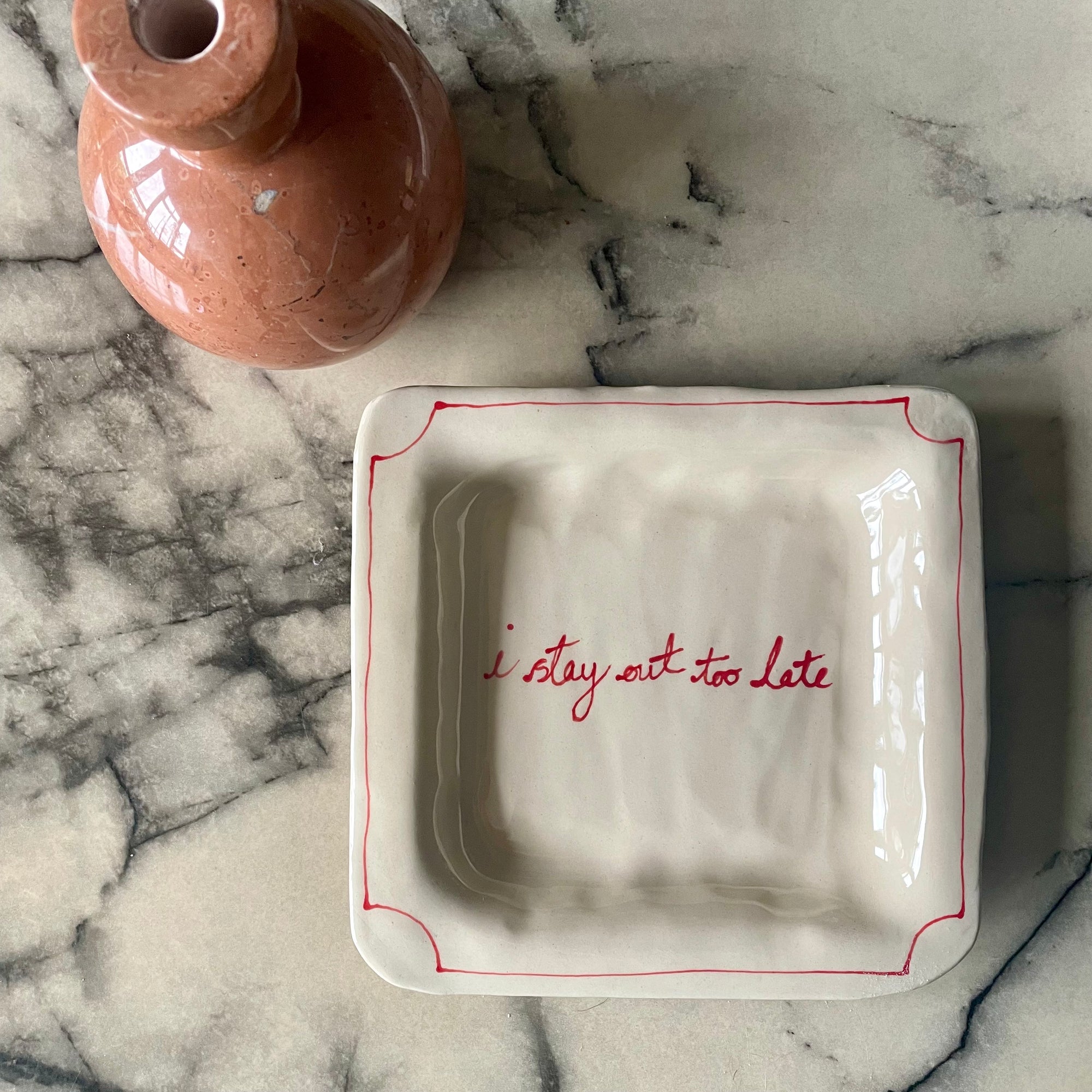 I Stay Out Too Late Trinket Tray Vintage Red