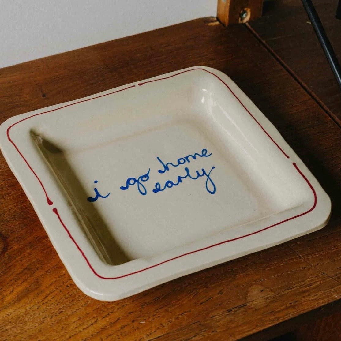 I Go Home Early Trinket Tray Red and Blue