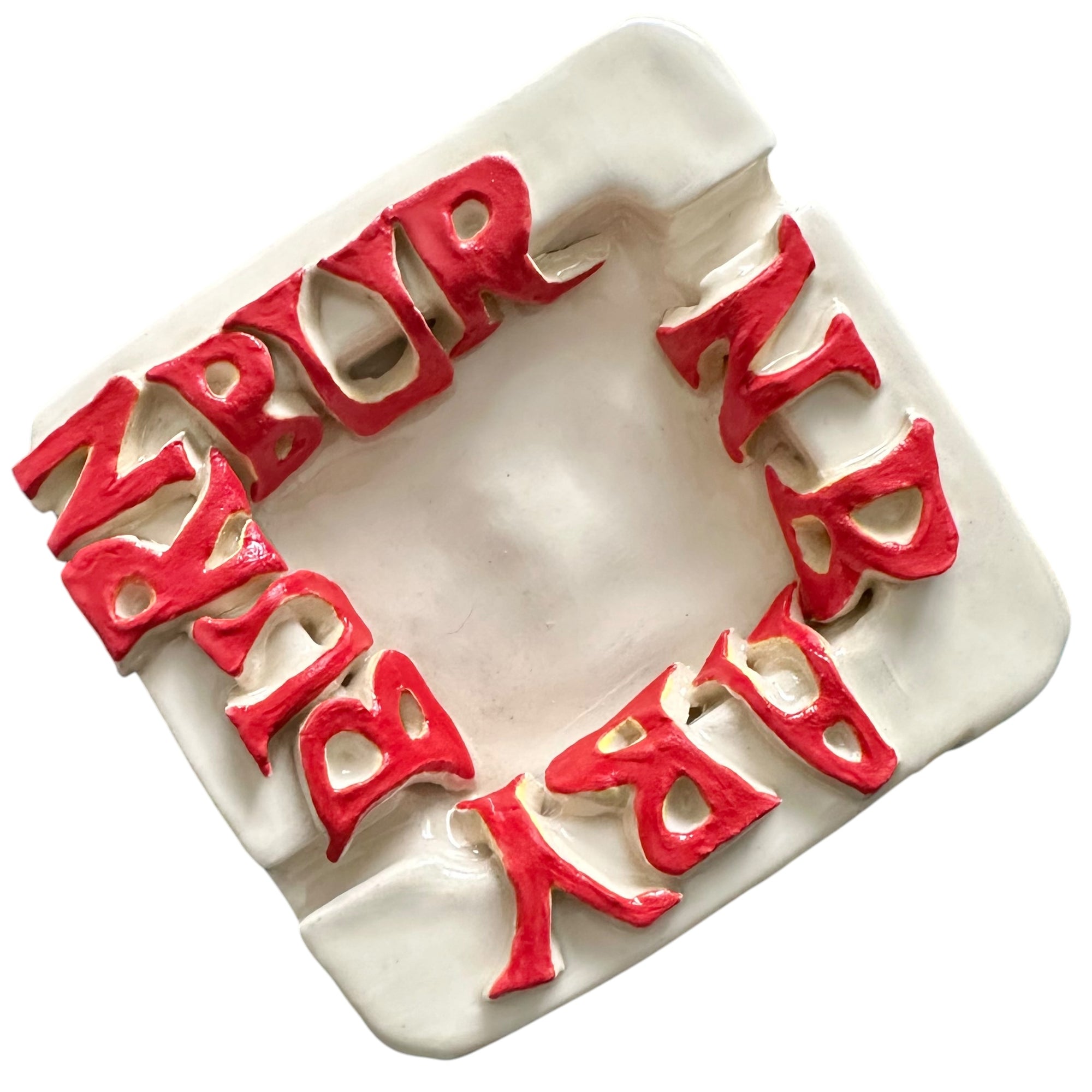 Burn Baby Burn Ashtray White & Red